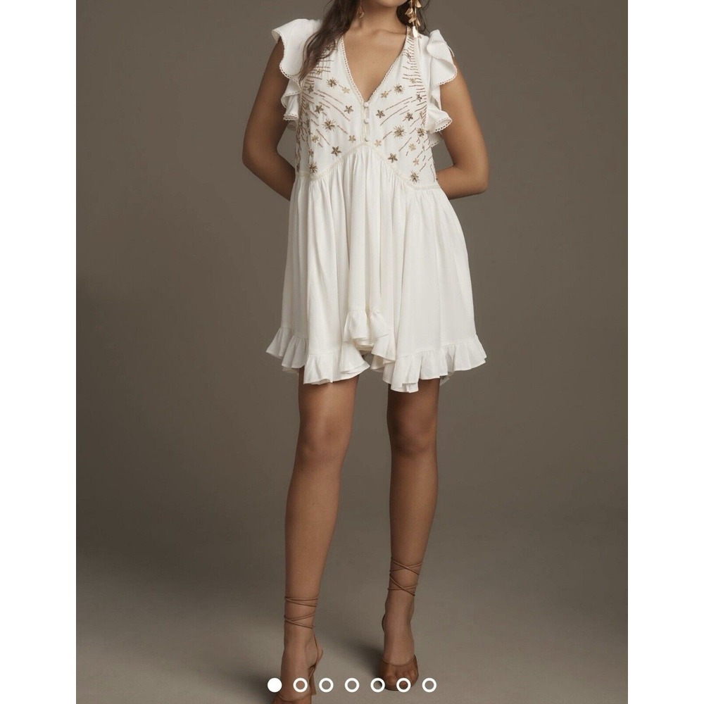 ANTHROPOLOGIE Womens V-Neck Sequin Deco Swing Dress Boho Bohemian Western Size M